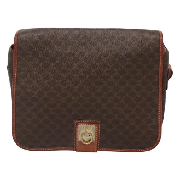 CELINE Macadam Canvas Shoulder Bag PVC Leather Brown - Picture 2 of 16